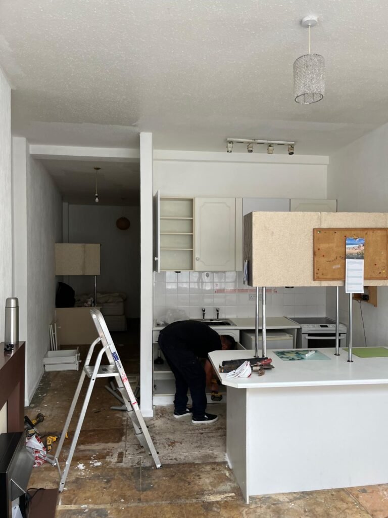 Bournemouth flat during refurbishment with kitchen stripped out